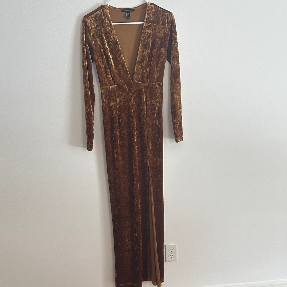 Forever 21 Brown Velvet Long Sleeve Dress